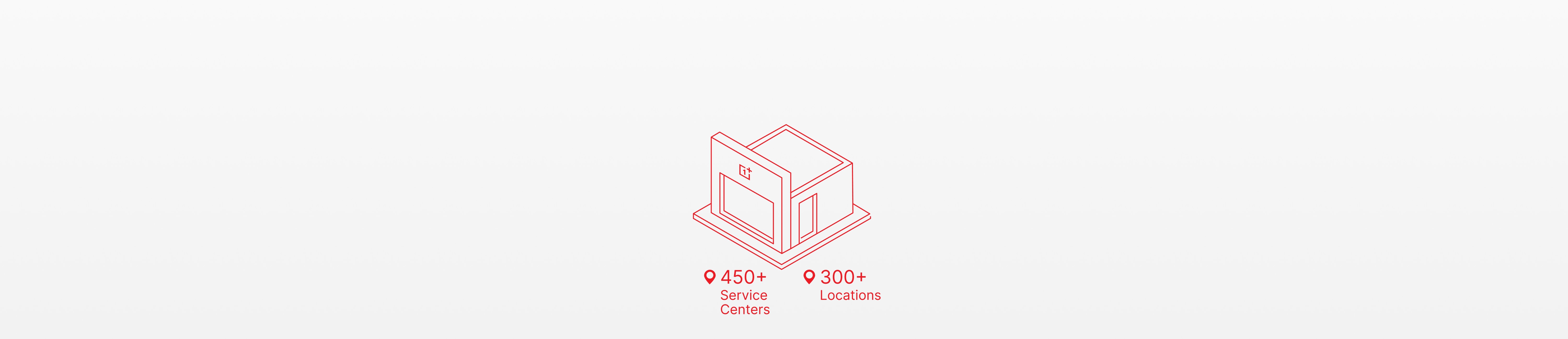 Red stylized box icon with 450+ Service Centers and 300+ Locations information.