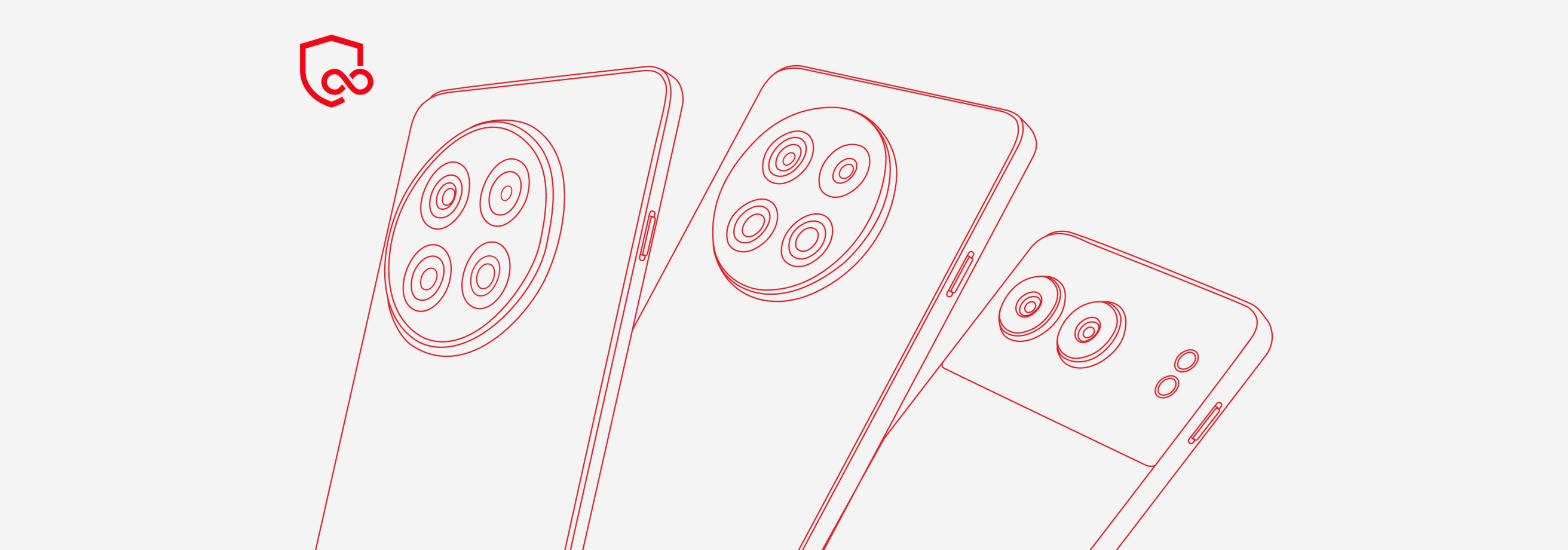 Outlines of multiple smartphones with camera circles