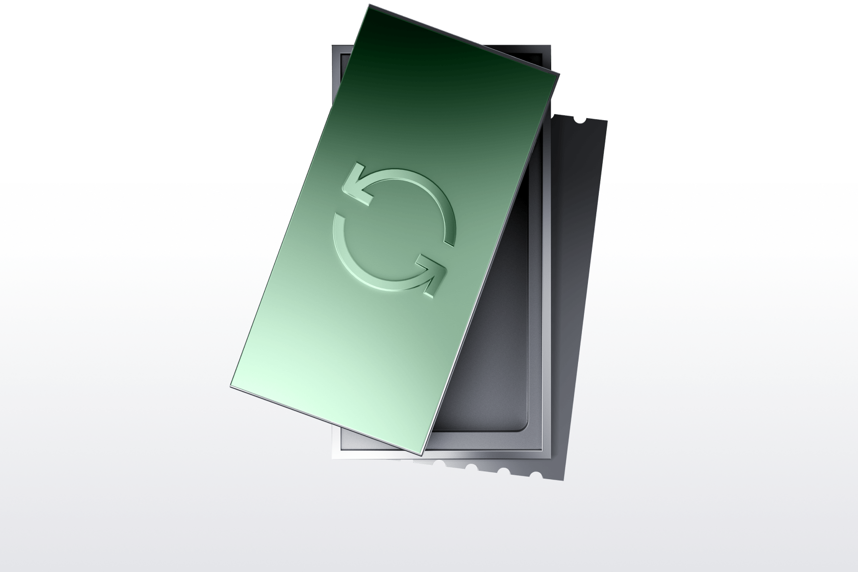 Green and black rectangular boxes with a circular arrow symbol.