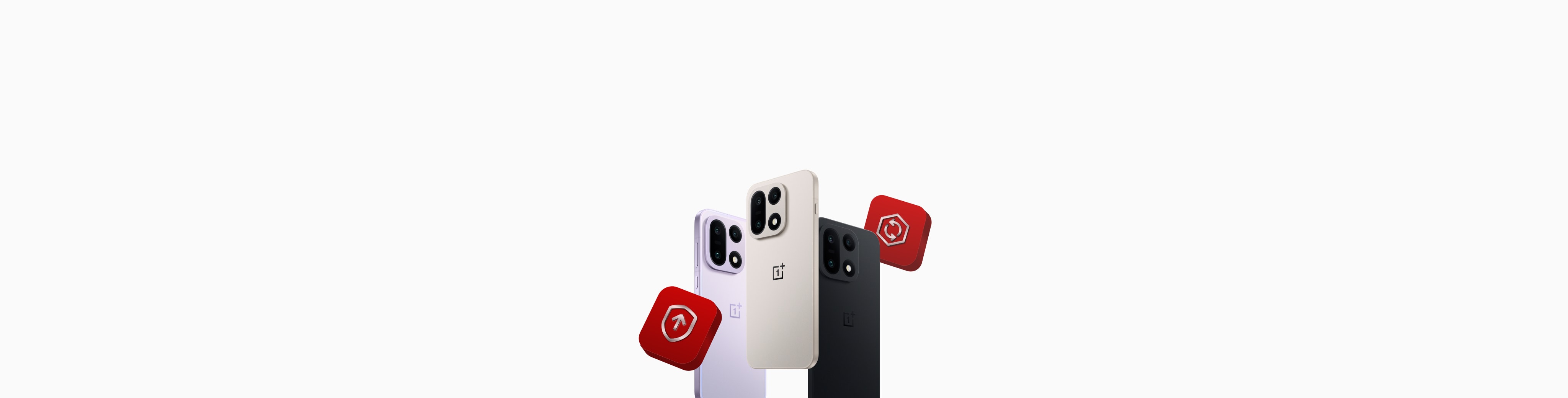 Two white and blue smartphones with multiple camera lenses.