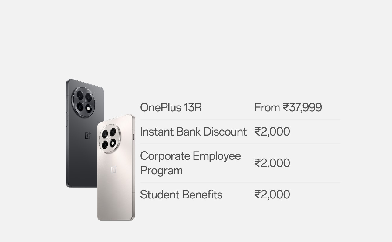 Two sleek and modern OnePlus smartphones with quad-camera setups in black and white colors.