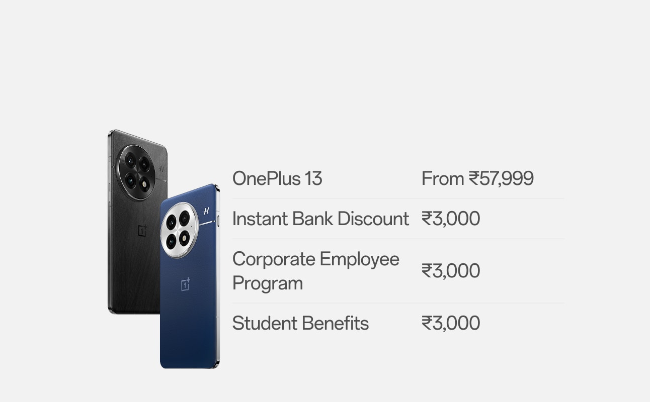 Three sleek and modern OnePlus smartphones in black and white colors.