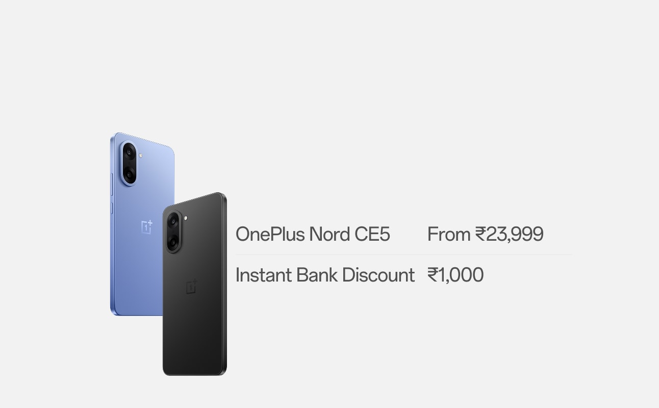 Three sleek and stylish OnePlus smartphones in various colors including blue, black, and white.